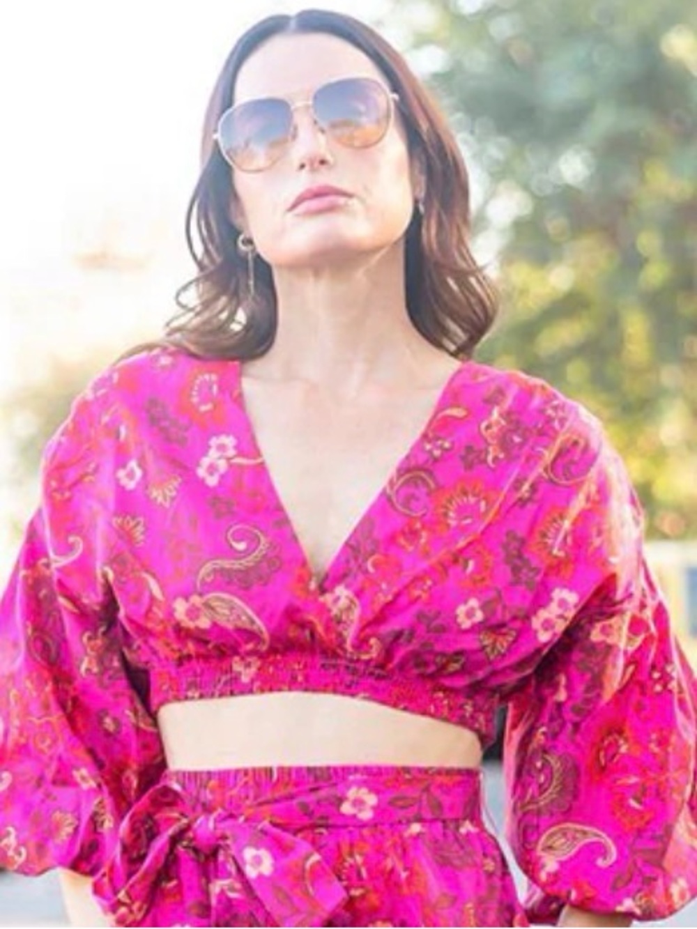 MISA Los Angeles Zaayra Top XS NWT Samantha Gutstadt Pink Floral Crop Blouse
